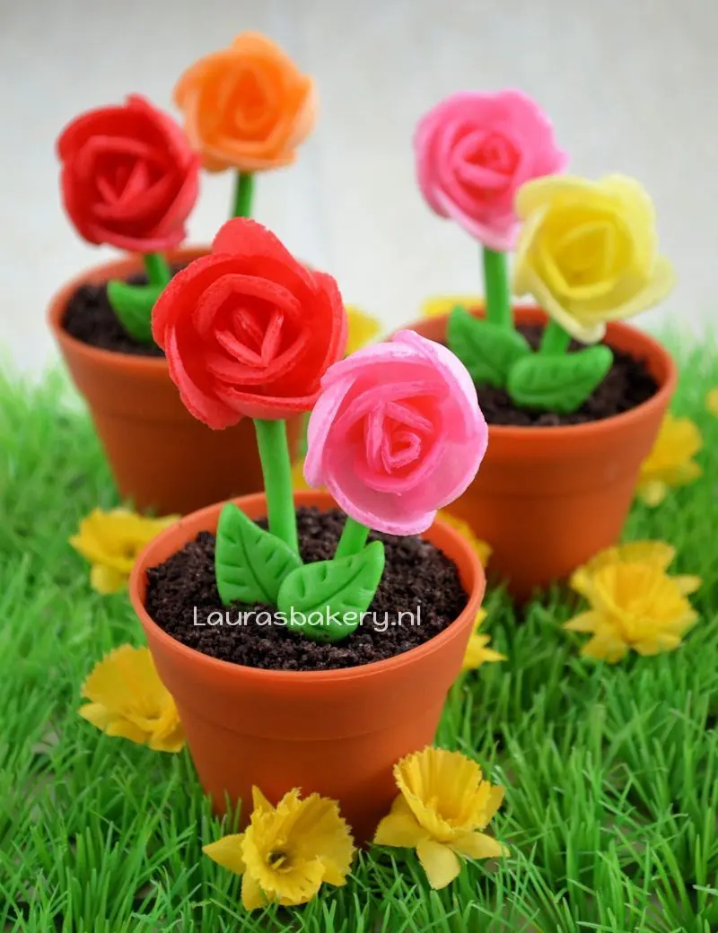 Bloempot cupcakes met ouwel bloemen