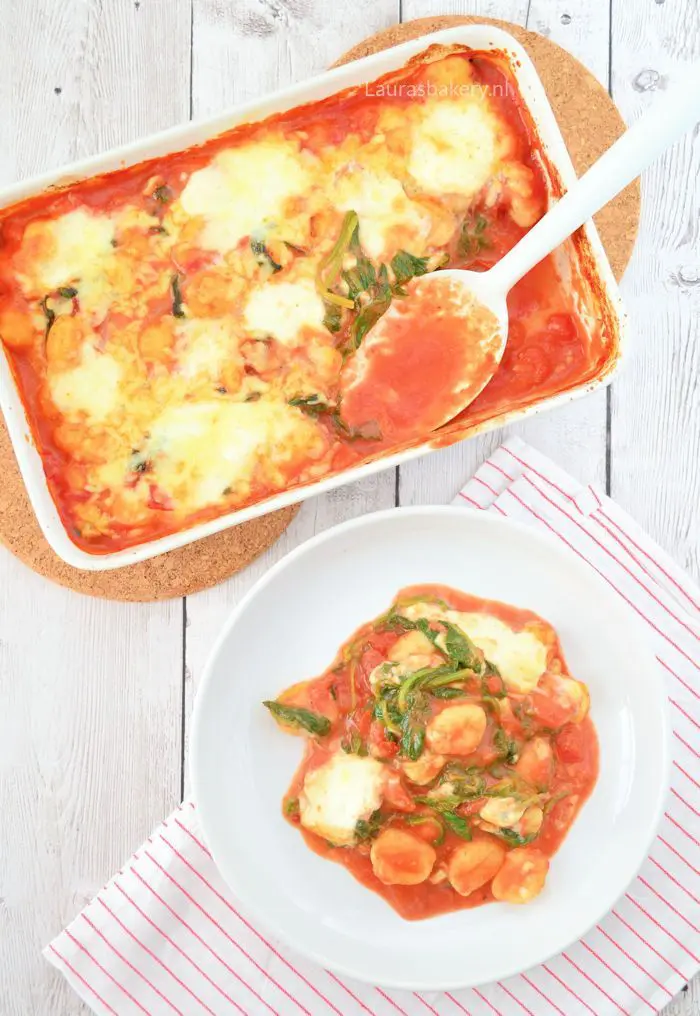 Gnocchi ovenschotel met spinazie en mozzarella