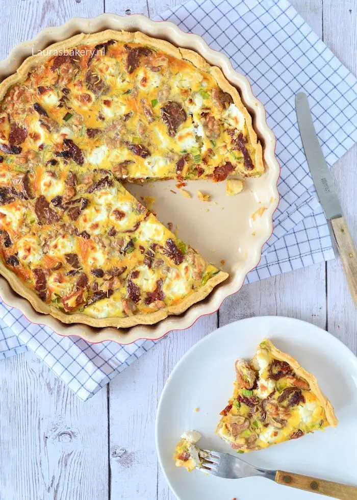 Quiche met chorizo en geitenkaas