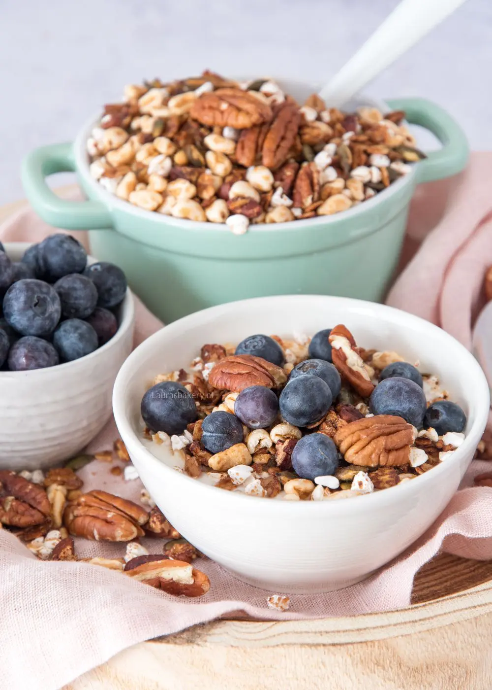 Pecannoten granola met gepofte granen