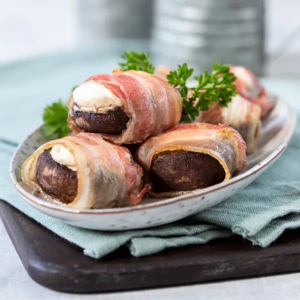 Gevulde champignons met spek en geitenkaas