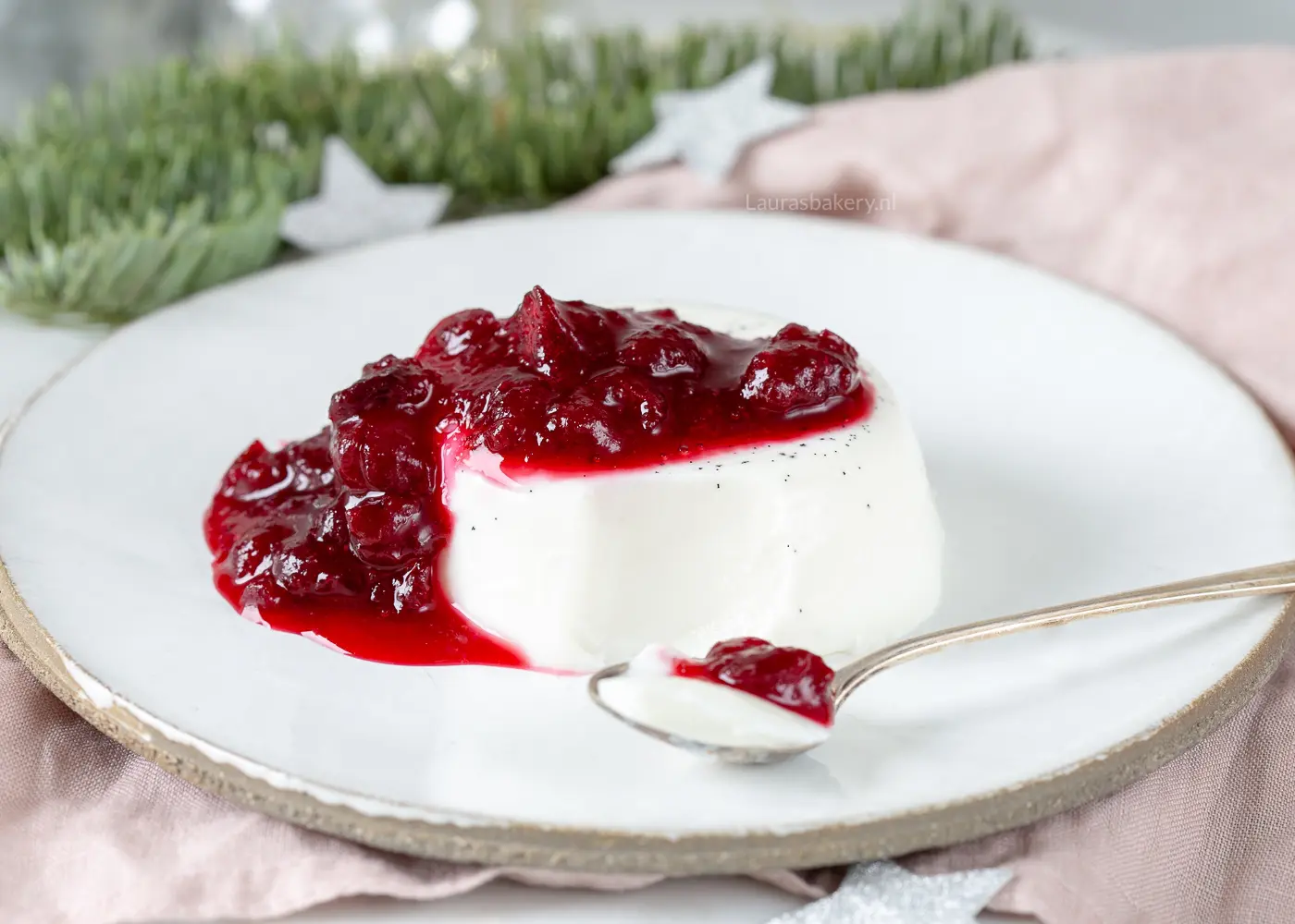 Panna cotta van geitenzuivel en cranberry compote (1)