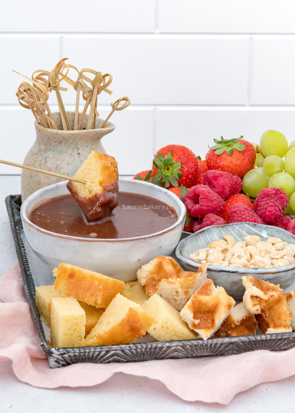 Cepewa 4x Keramische Chocoladefondueset Wit - Incl. 2 Roestvrijstalen Vorken, Perfect Voor Gezellige Avonden