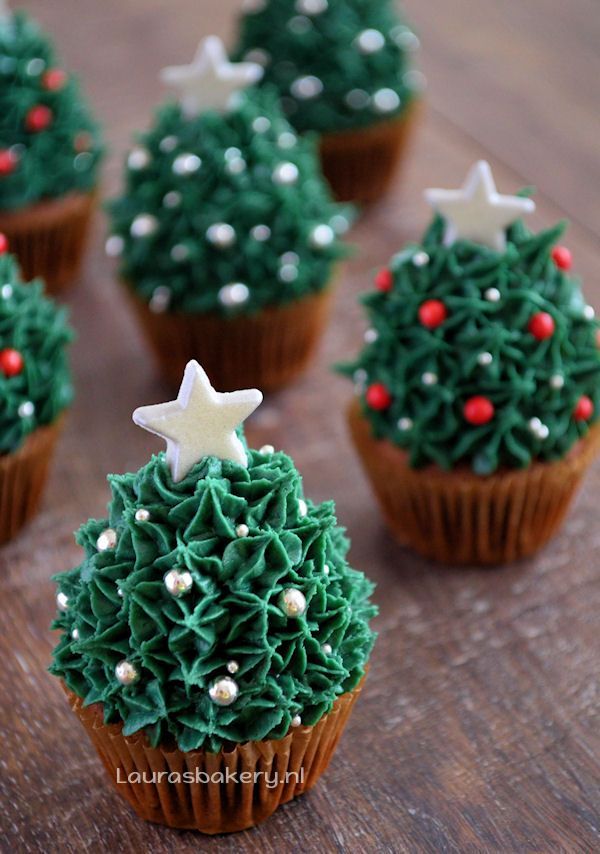 Aardbei Kerstboom Cupcakes