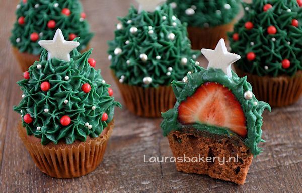 aardbei kerstboom cupcakes 2a