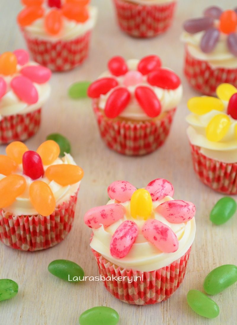 Jelly bean bloemen cupcakes