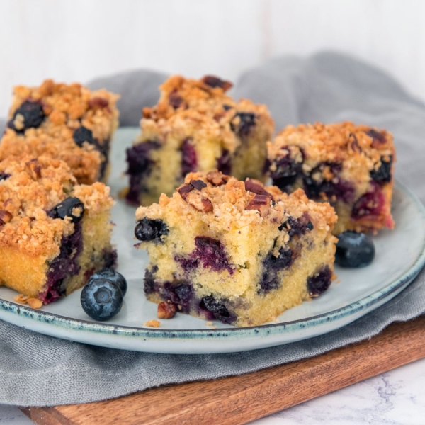 Blauwe bessen cake met crumble