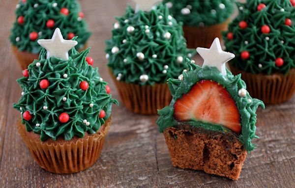 Aardbei Kerstboom Cupcakes