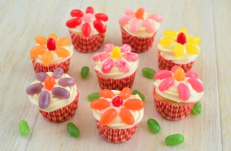 Jelly bean bloemen cupcakes