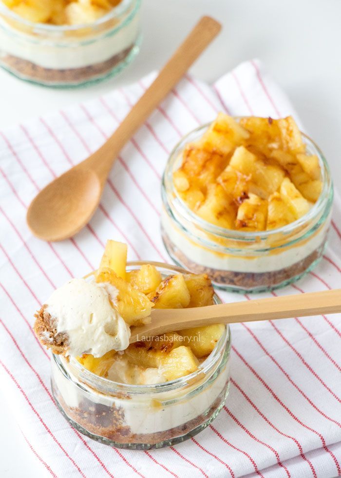 No-bake cheesecake met gegrilde ananas