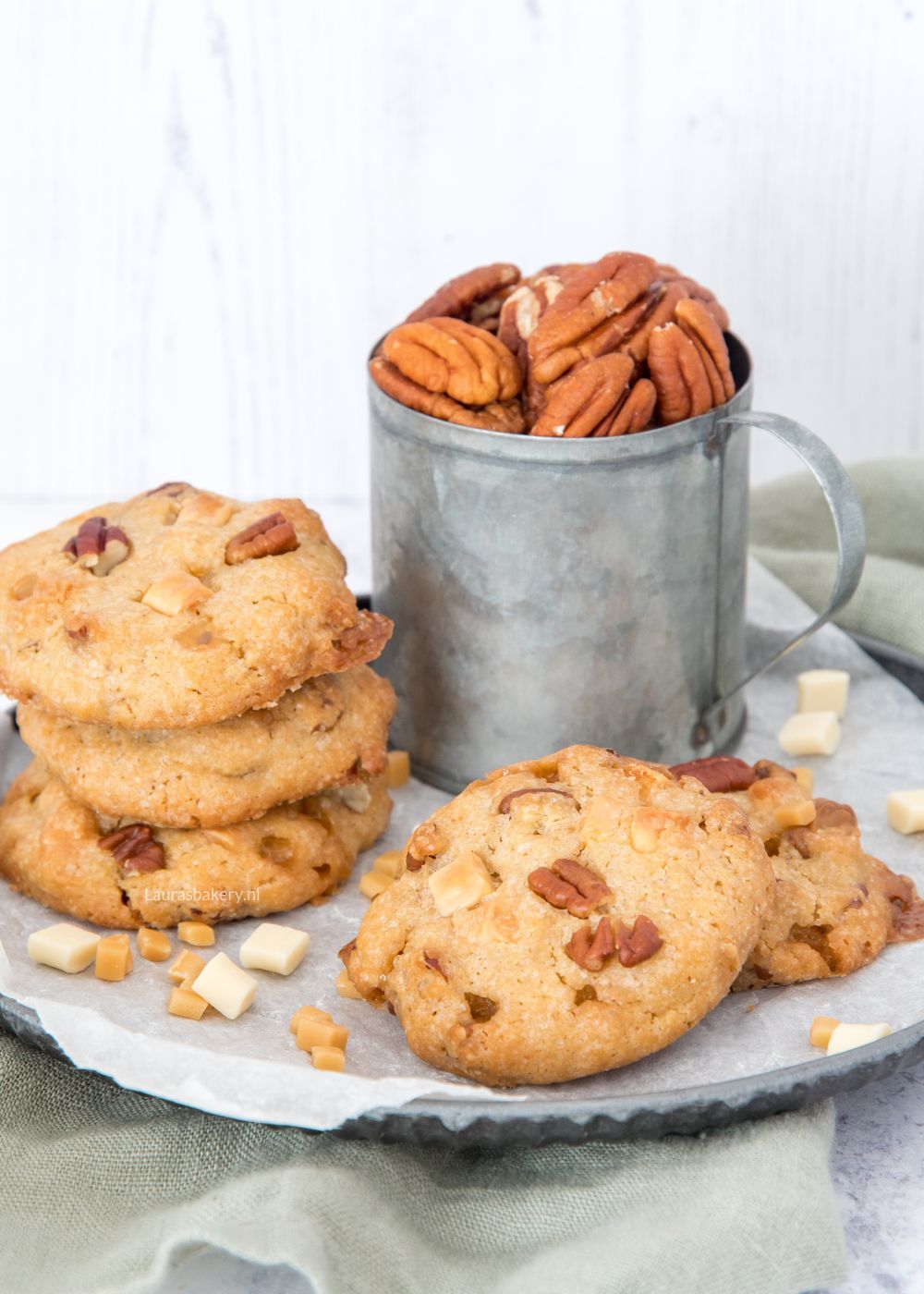 Chocolate chip koeken met pecannoten en karamel