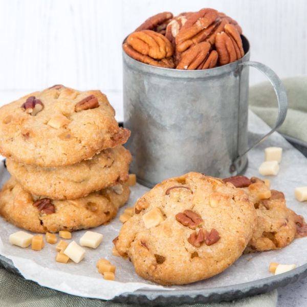 Chocolate chip koeken met pecannoten en karamel