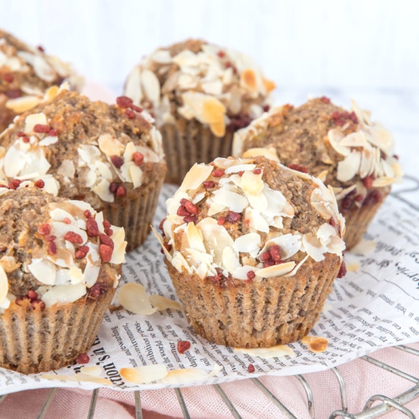 Volkoren amandel-kaneel bananenbrood muffins