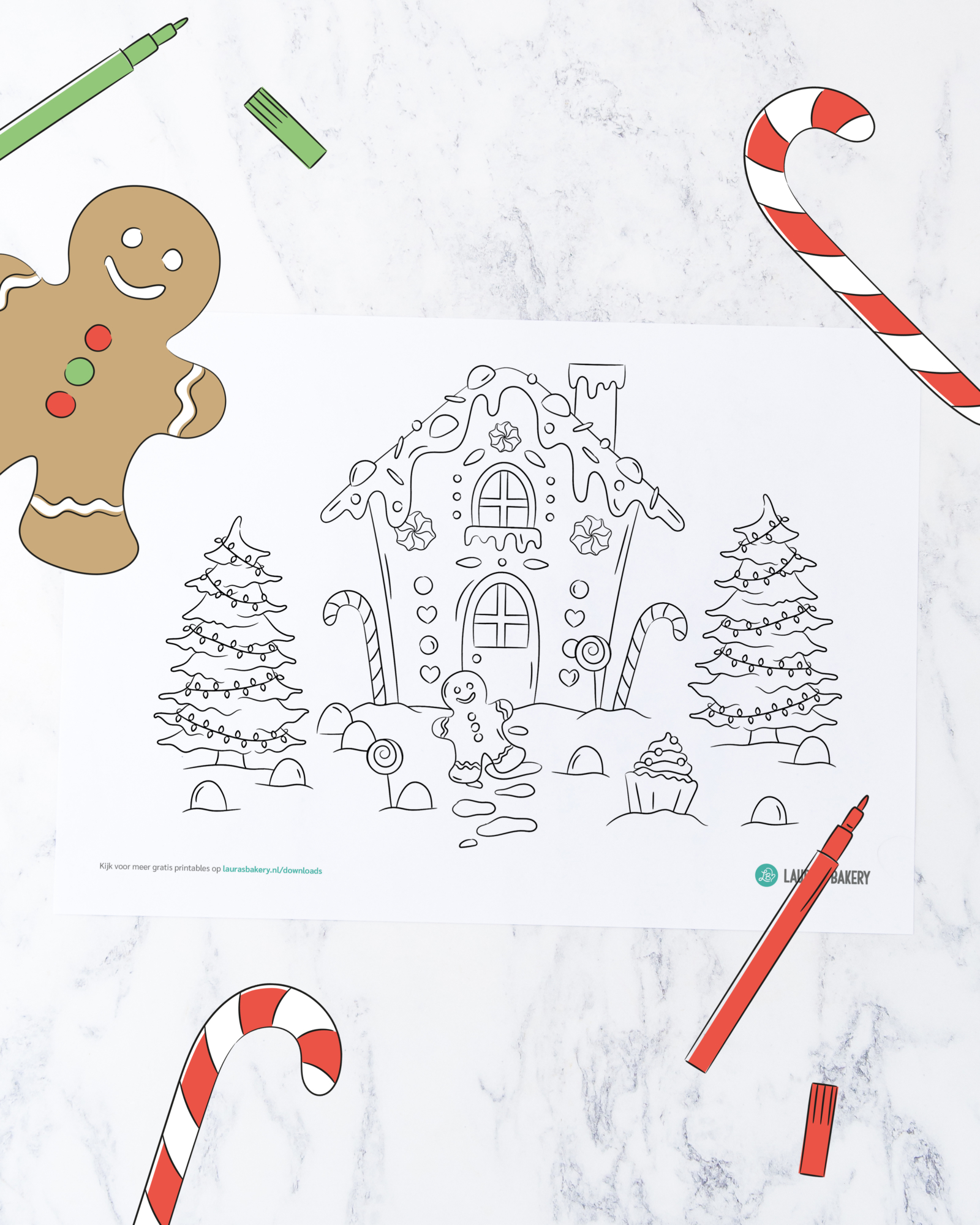 Printable: gingerbread huis kleurplaat