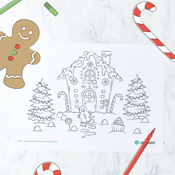 Printable: gingerbread huis kleurplaat