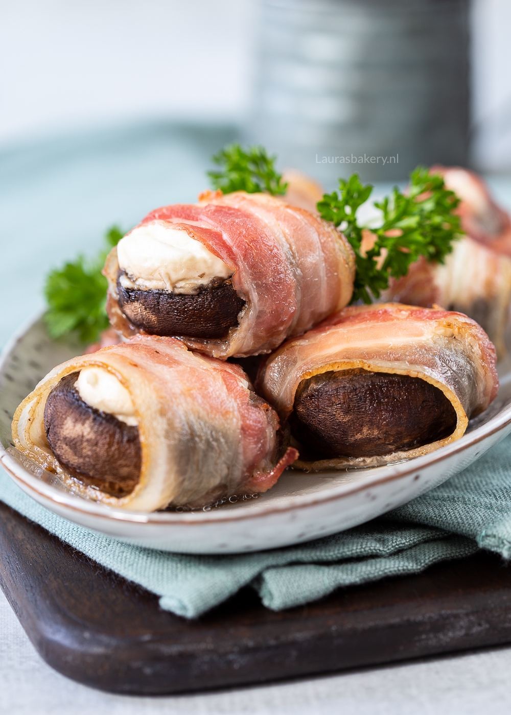 Gevulde champignons met geitenkaas en spek