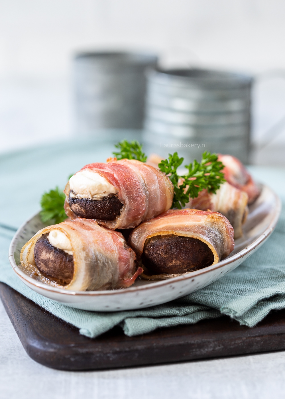 Gevulde champignons met geitenkaas en spek