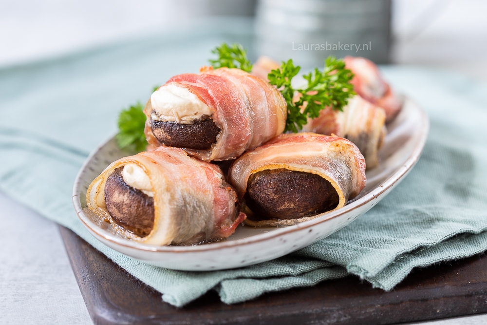 Gevulde champignons met geitenkaas en spek