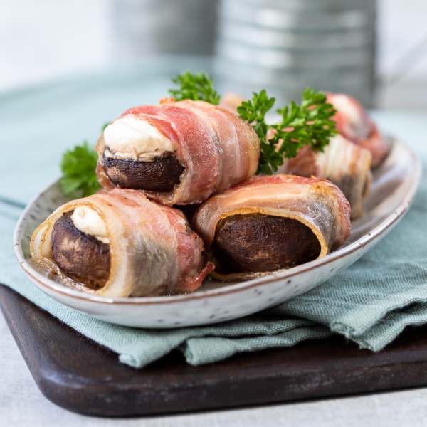 Gevulde champignons met spek en geitenkaas