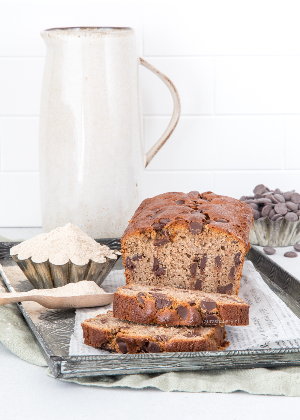 Glutenvrije chocolate chip cake (met bananenmeel)