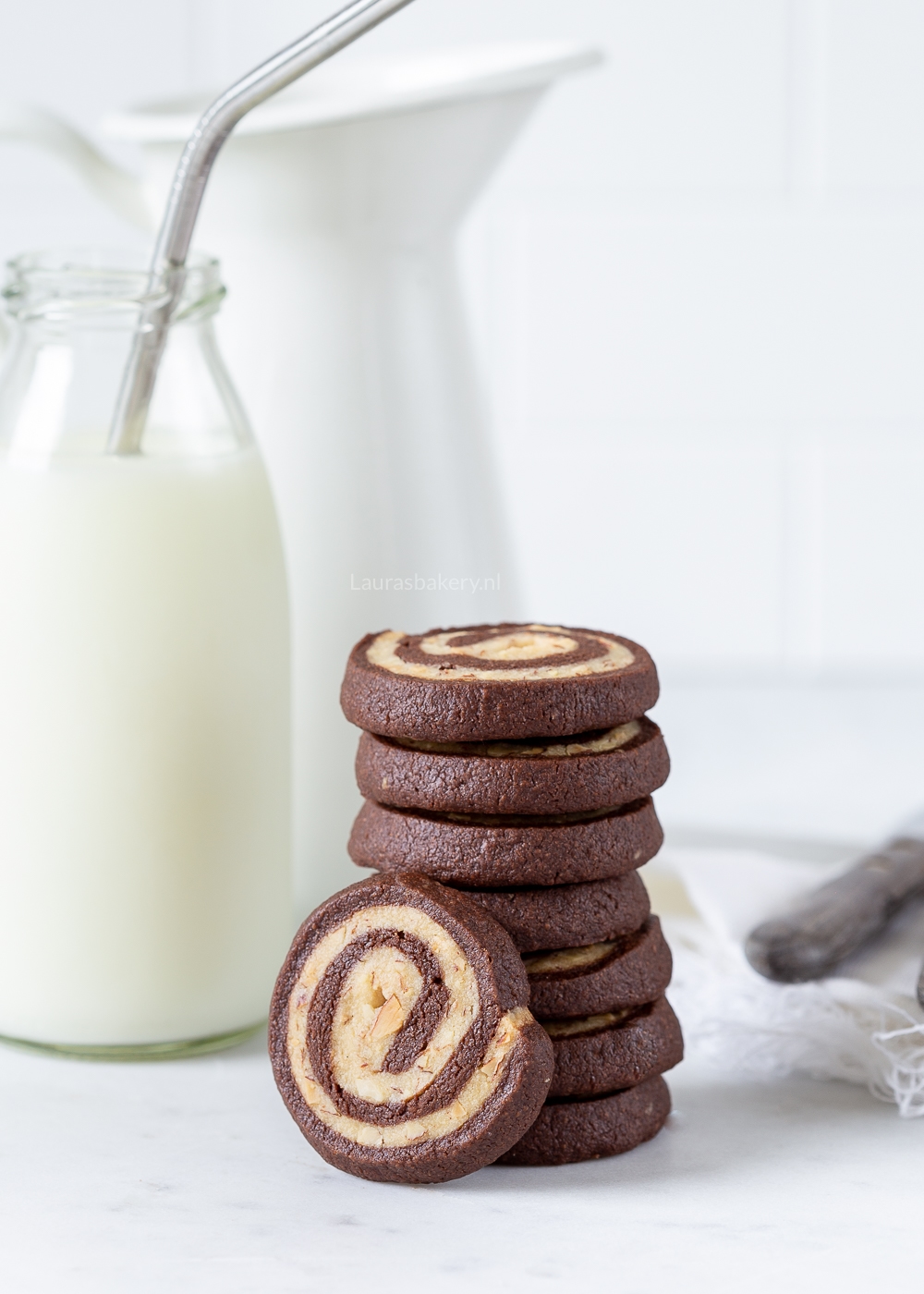 Chocolade-amandel shortbread swirl koekjes