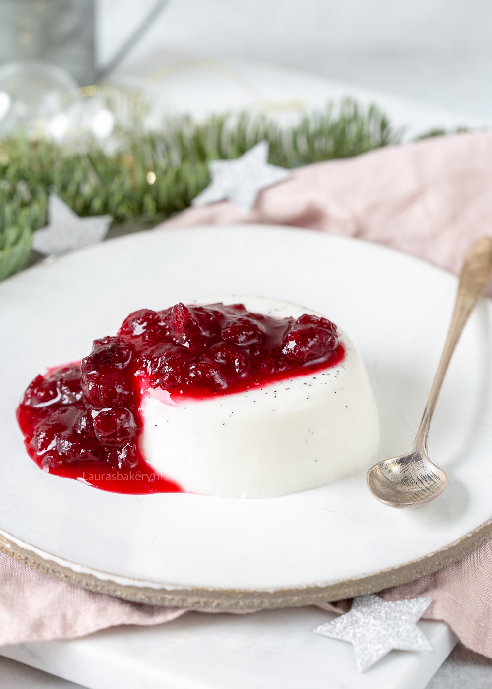 Panna cotta van geitenzuivel en cranberry compote