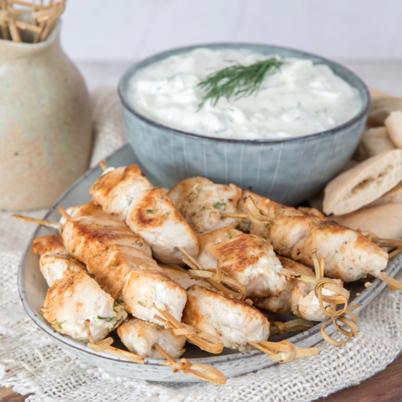 Souvlaki spiesjes met tzatziki