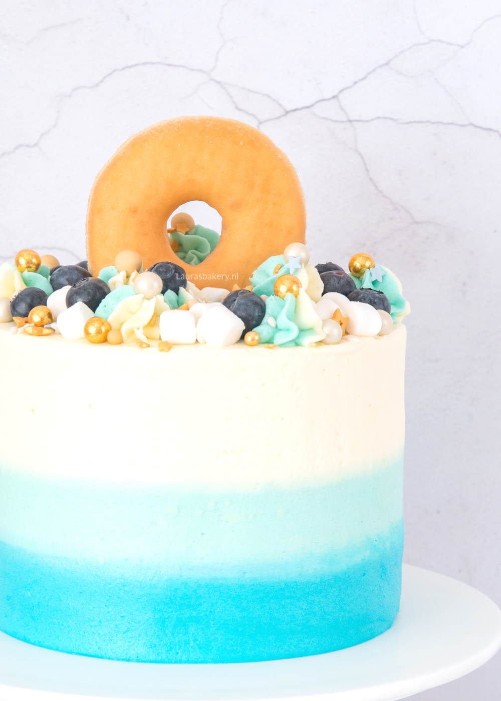 ombre taart babyshower blueberry-lemon smaak