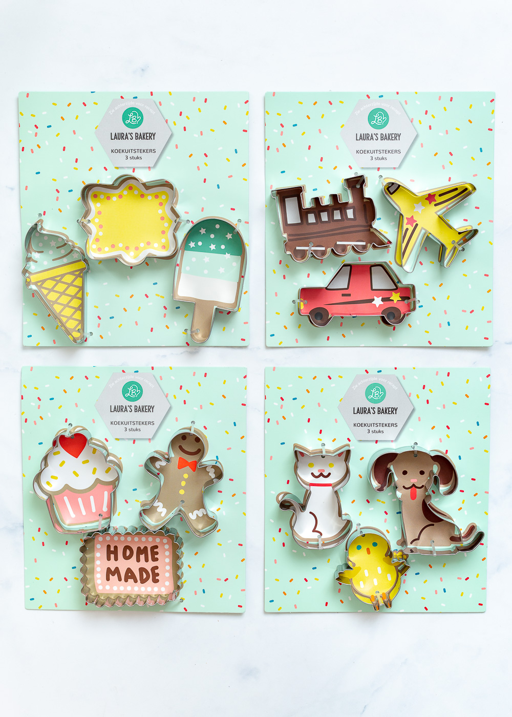 Koekuitstekers ijsjes, voertuigen, dieren, bakken - Laura's Bakery bakproducten