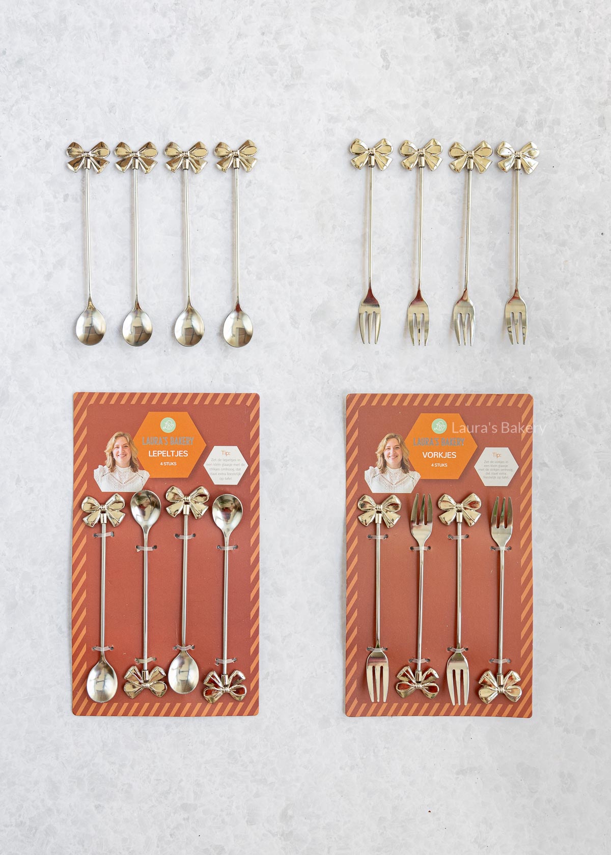 Vorkjes en lepeltjes met strikjes herfstcollectie 2025 Laura's Bakery Kruidvat
