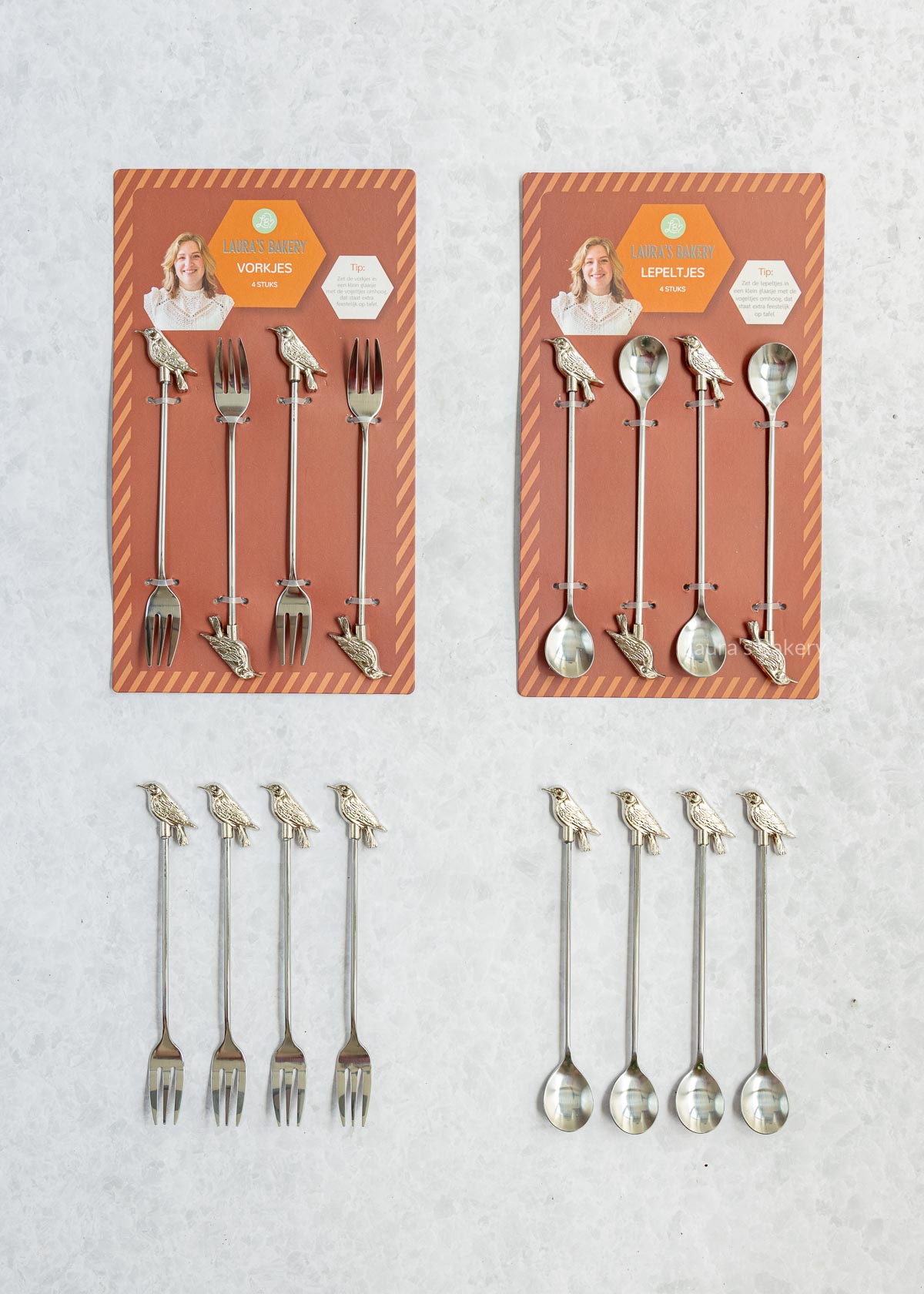 Vorkjes en lepeltjes met vogeltjes herfstcollectie 2025 Laura's Bakery Kruidvat