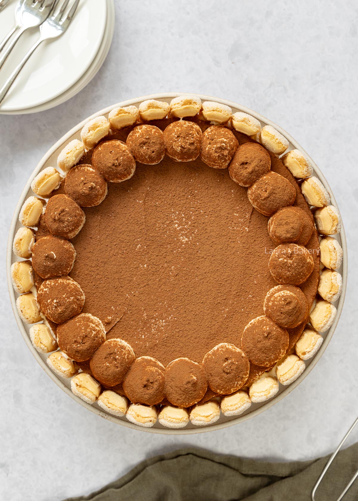 Tiramisu taart van bovenaf gezien